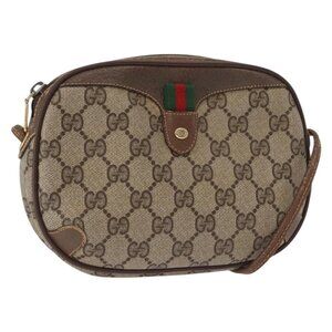 Authentic GUCCI GG Supreme Web Sherry Line Bag PVC Beige Gold 156 02 066